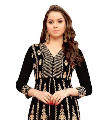 Black Embroidered Georgette Semi Stitched Salwar With Dupatta 2