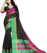 Black printed cotton silk saree with blouse