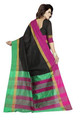 Black printed cotton silk saree with blouse 4