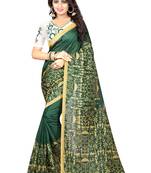 Green printed cotton silk saree with blouse