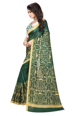Green printed cotton silk saree with blouse 2