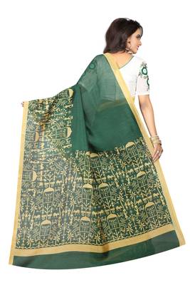 Green printed cotton silk saree with blouse 3