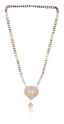 White stone studded heart shape black and golden beads chain mangalsutra 1