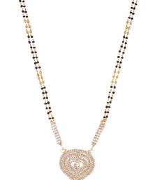 White stone studded heart shape black and golden beads chain mangalsutra