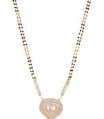 White stone studded heart shape black and golden beads chain mangalsutra