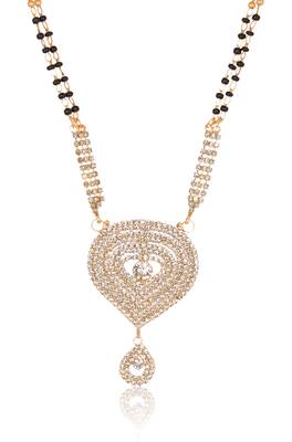 White stone studded heart shape black and golden beads chain mangalsutra 2