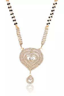 White stone studded heart shape black and golden beads chain mangalsutra