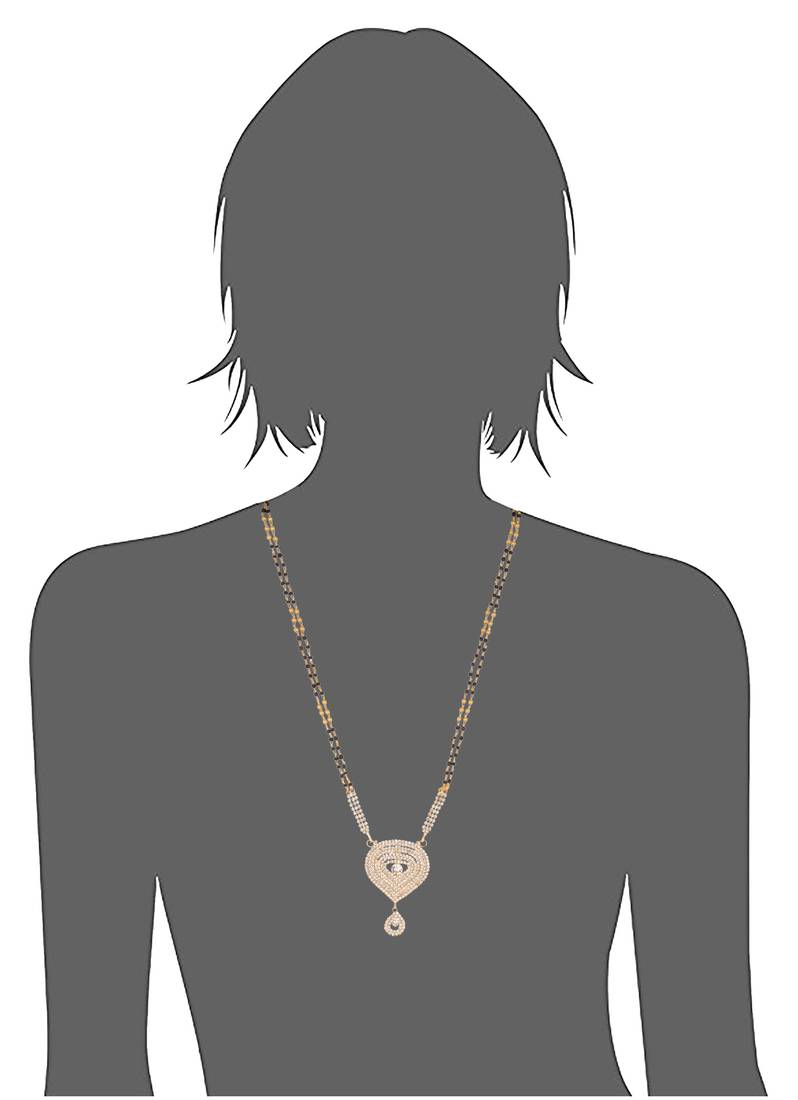 White stone studded heart shape black and golden beads chain mangalsutra