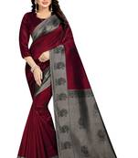Red printed art silk saree with blouse