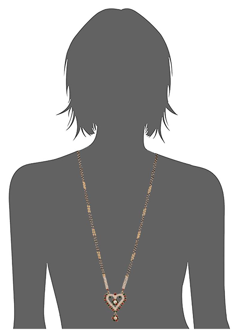 Heart and floral motif maroon - green stone studded magalsutra