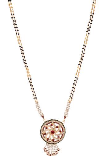 Round motif, white and maroon stone studded mangalsutra