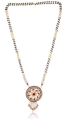 Round motif, white and maroon stone studded mangalsutra 1