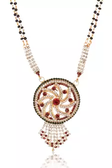 Round motif, white and maroon stone studded mangalsutra