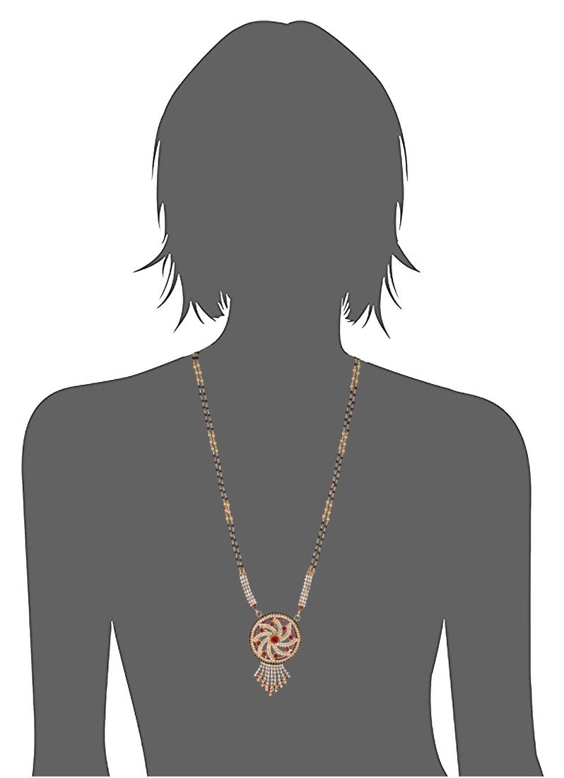 Round motif, white and maroon stone studded mangalsutra