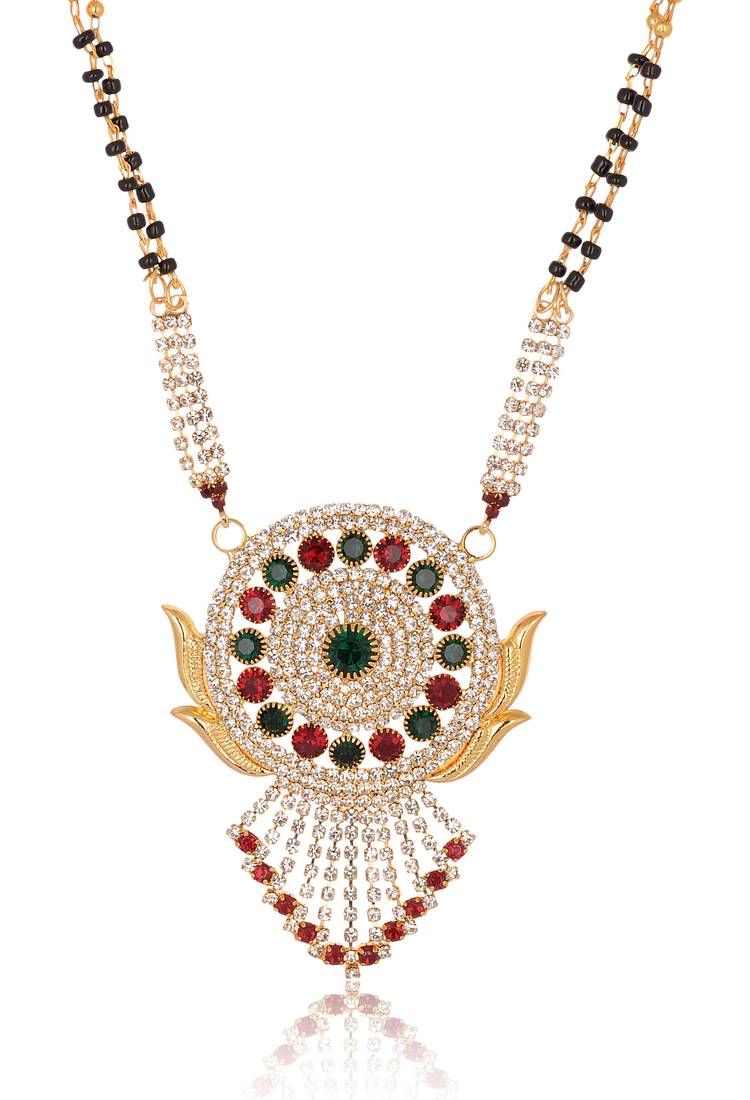 White and maroon stone studded mangalsutra