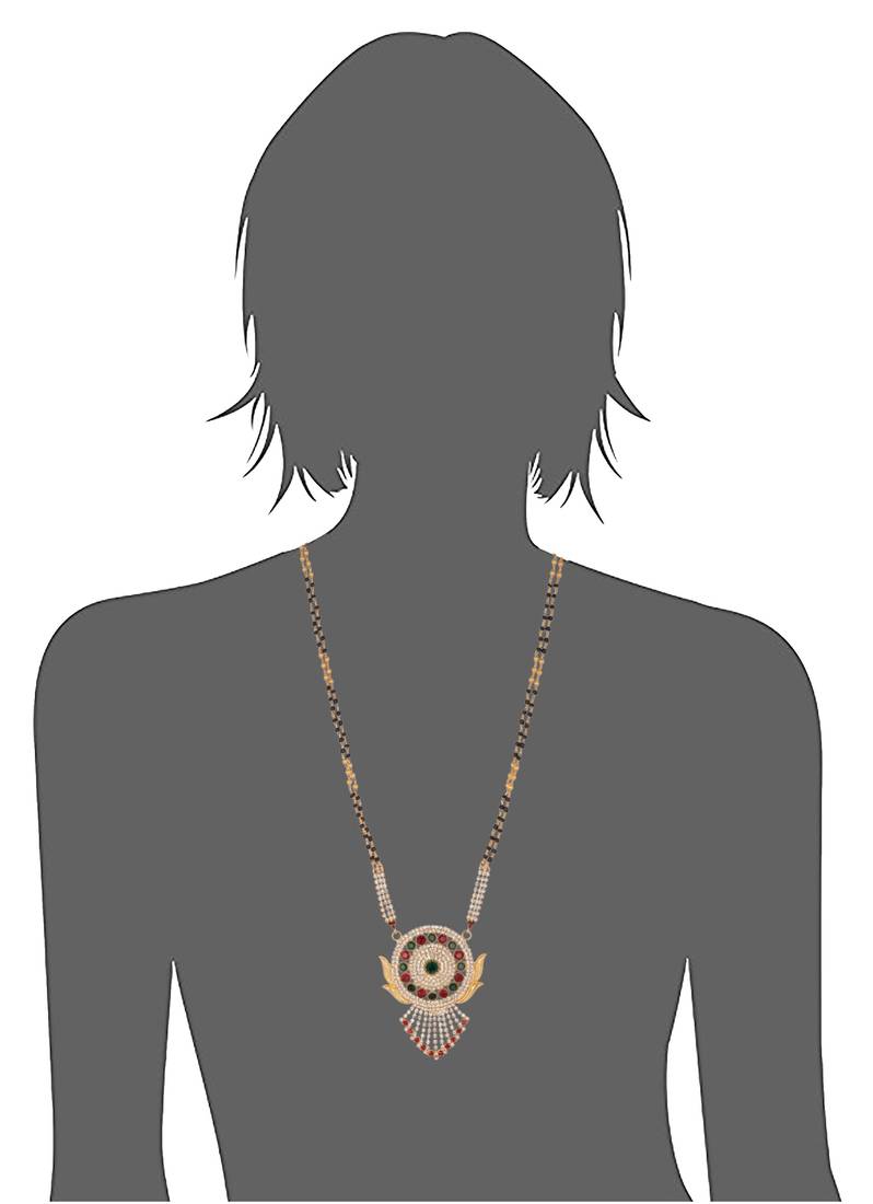 White and maroon stone studded mangalsutra