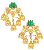 The Jewelbox Lotus Floral Statement 18K Gold Plated Green Enamel Kundan Chandelier Jhumki Earring Girl Women