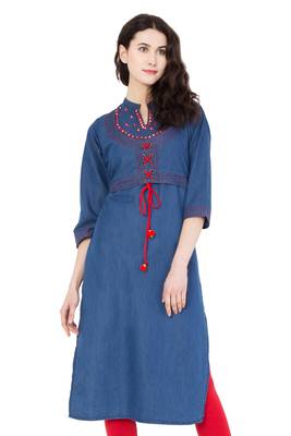 Blue embroidered denim kurti 1