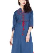 Blue embroidered denim kurti
