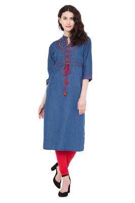 Blue embroidered denim kurti 3