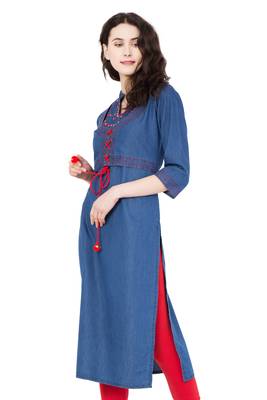 Blue embroidered denim kurti 4