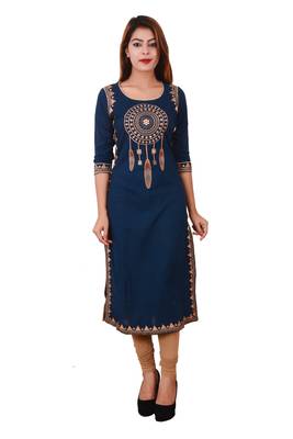 Blue embroidered cotton ethnic-kurtis 1