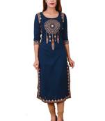 Blue embroidered cotton ethnic-kurtis