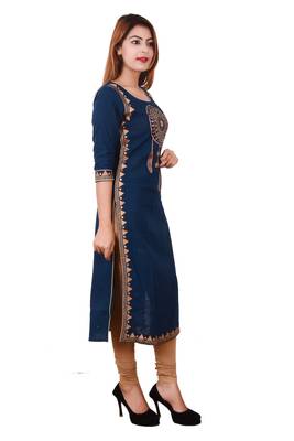 Blue embroidered cotton ethnic-kurtis 3