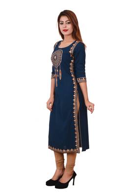 Blue embroidered cotton ethnic-kurtis 4