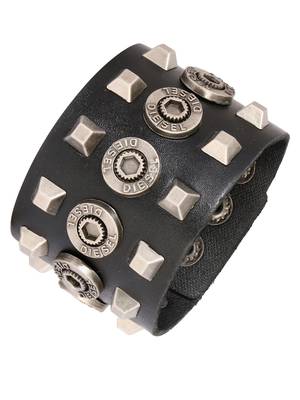 Hexagon Diesel Funky 100% Genuine Handcrafted Rhodium Black Adjustable Leather Bracelet Boys 1