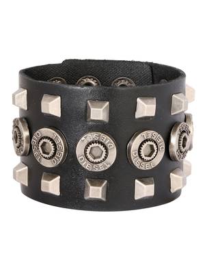 Hexagon Diesel Funky 100% Genuine Handcrafted Rhodium Black Adjustable Leather Bracelet Boys 2