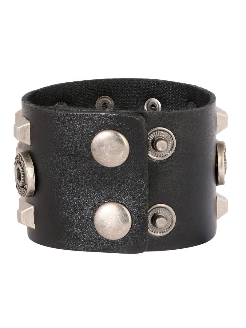 Hexagon Diesel Funky 100% Genuine Handcrafted Rhodium Black Adjustable Leather Bracelet Boys
