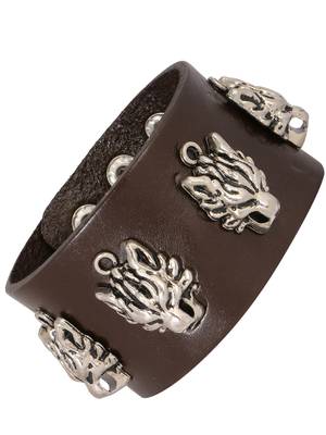 Tiger Head Funky 100% Genuine Handcrafted Rhodium Chocolate Brown Adjustable Leather Bracelet Boys 1
