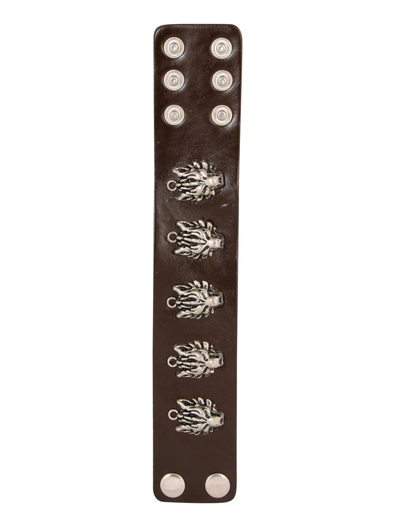 Tiger Head Funky 100% Genuine Handcrafted Rhodium Chocolate Brown Adjustable Leather Bracelet Boys