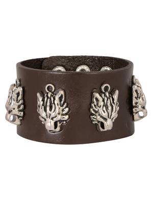 Tiger Head Funky 100% Genuine Handcrafted Rhodium Chocolate Brown Adjustable Leather Bracelet Boys 4