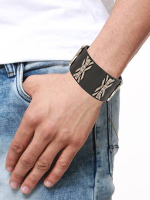 X Diesel Funky 100% Genuine Handcrafted Rhodium Black Adjustable Leather Bracelet Boys 5