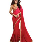 Dark pink plain georgette saree with blouse