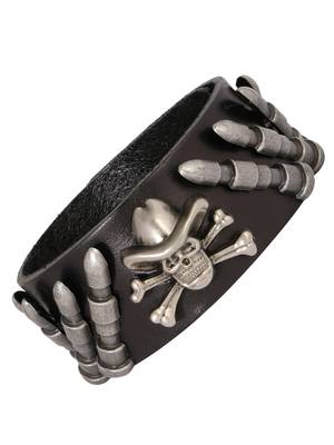 Bullet Danger Shape Funky 100% Genuine Handcrafted Rhodium Black Adjustable Leather Bracelet Boys 1