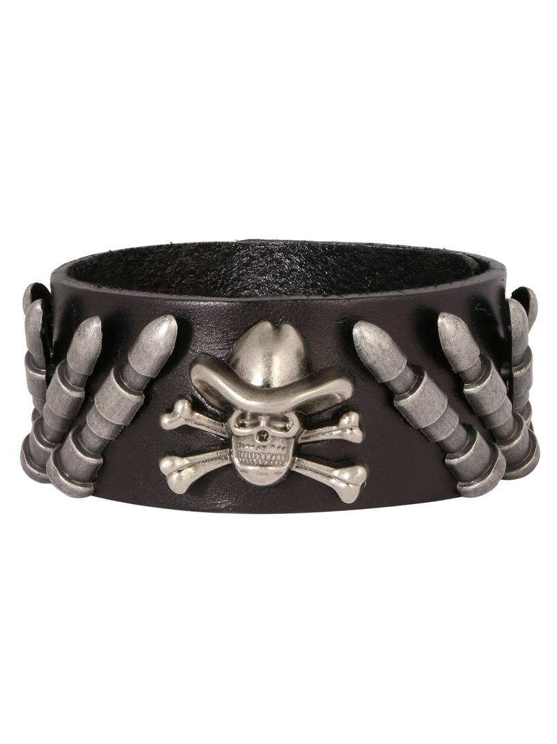 Bullet Danger Shape Funky 100% Genuine Handcrafted Rhodium Black Adjustable Leather Bracelet Boys