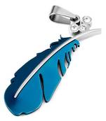 Birds Feather Rhodium Plated CZ Stainless Steel Blue Pendant Chain Necklace Men Boys