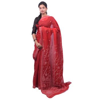 Maroon embroidered georgette saree with blouse 1