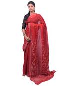 Maroon embroidered georgette saree with blouse