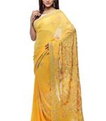 Yellow embroidered georgette saree with blouse