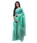 Sea green embroidered georgette saree with blouse