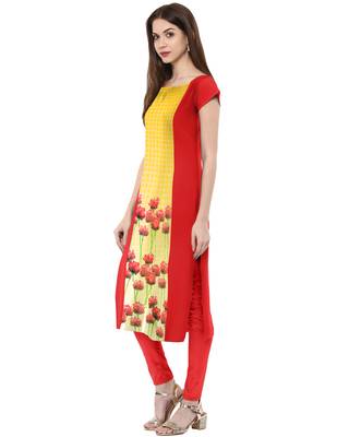 Yellow printed crepe kurti 2