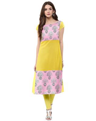 Yellow printed crepe kurti 1