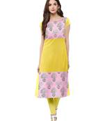 Yellow printed crepe kurti
