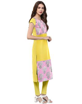 Yellow printed crepe kurti 2