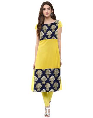 Yellow printed crepe kurti 1