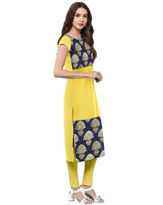 Yellow printed crepe kurti 2